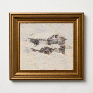 10x11 Snowy Cabin Burlap Framed Wall Art - Hearth & Hand Magnolia Christmas 2025